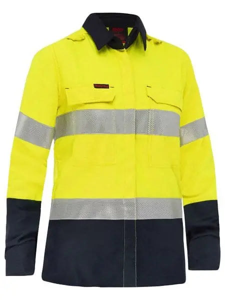 Bisley Apex 185 Women's Taped Hi Vis FR Vented Shirt BL8438T Metro Workwear.